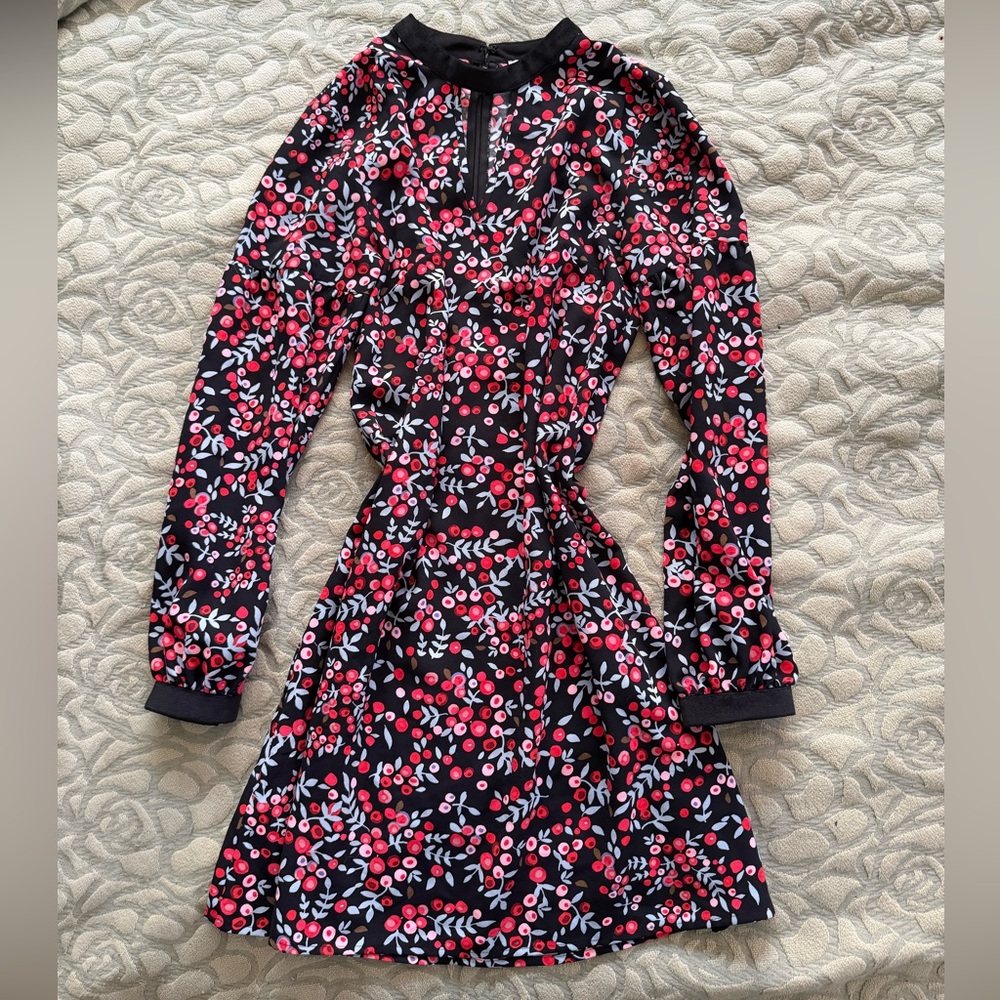 LOFT Black and Red Floral Long Sleeve Dress